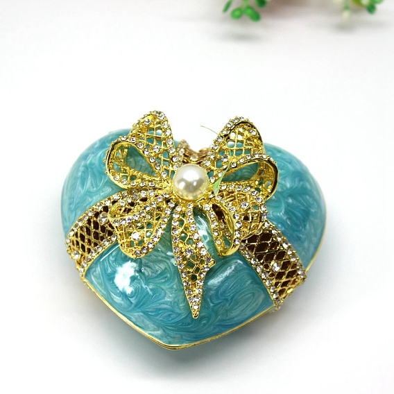 Heart Alloy Enamel Box, with Rhinestone and Magnetic Clasps, for Ring, Neckalces, Pendant, Home Decoration