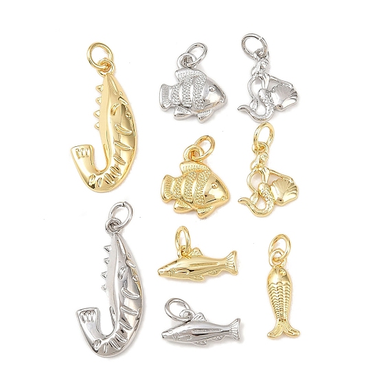 Латунные подвески, подвески в виде рыбок/русалок/креветок, долговечный, без свинца и без кадмия, стойки покрытие, с целью перехода в кольце