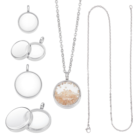 Наборы для самостоятельного изготовления круглого кулона-ожерелья, включая 304 подвески-медальоны из нержавеющей стали и кабельные цепи