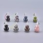 Transparent Glass Wishing Bottle Pendant Decoration, with Natural Gemstone Chips inside, Plastic Plug, Nylon Cord and Iron Findings, Gourd