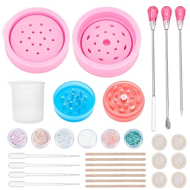 Gorgecraft DIY Tobacco Grinder Silicone Molds Kits, Birch Wooden Sticks, Stirring Tools, Nail Art Glitter Sequin, Latex Finger Cots, Plastic Pipettes, Silicone Measuring Cup