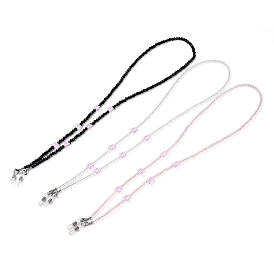 Chaînes de lunettes, tour de cou pour lunettes, perles de verre, 304 inox homard fermoirs pince, perles en laiton et extrémités de boucle en caoutchouc, papillon