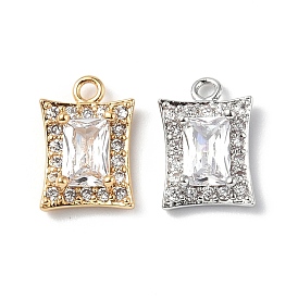 Brass Micro Pave Clear Cubic Zirconia Charms, with Glass, Rectangle