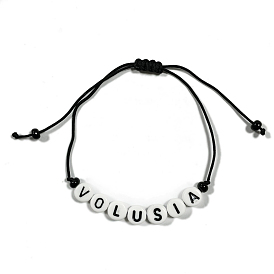 Volusia plat rond acrylique tressé perle bracelet pour adolescente femmes, noir
