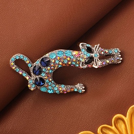 Retro Alloy Rhinestone Brooch Pins for Backpack Clothes, Cat Shape