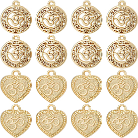 Подвески из сплава , матовый стиль, сердце с символом ом и плоская круглая с символом ом, без кадмия, без никеля и без свинца