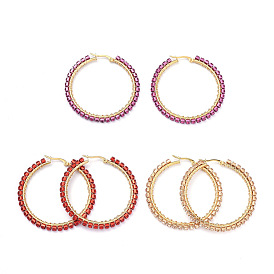 304 Edelstahl-Creolen, mit Messingrhinestoneschalenkette, Ringform, golden