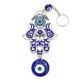 Alloy Enamel Big Pendant Decorations, Wall Hanging Decoration, Hamsa Hand with Owl and Evil Eye