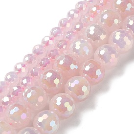 Electroplated Natural Rose Quartz Beads Strands, Faceted, Round