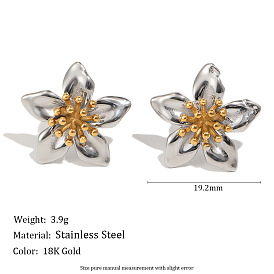 Zweifarbige 304 Ohrstecker aus Edelstahl für Damen, Blume