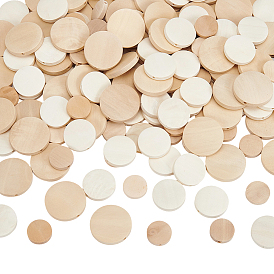 180Pcs 3 Styles Wooden Beads, Undyed, Flat Round