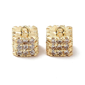 Brass Micro Pave Cubic Zirconia Charms, Real 18K Gold Plated, Cube Charm