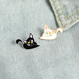 Брошь с милой мультяшной кошачьей парой - креативный черно-белый модный аксессуар кошачьего дизайна с эмалевым покрытием