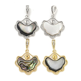 Natural shell Pendants, Brass Heart Charms