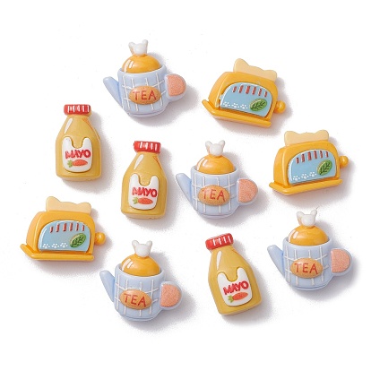 High Tea Theme Opaque Resin Decoden Cabochons, Imitation Food, Jam/Tea/Toaster, Mixed Shapes