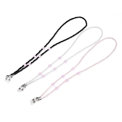 Chaînes de lunettes, tour de cou pour lunettes, perles de verre, 304 inox homard fermoirs pince, perles en laiton et extrémités de boucle en caoutchouc, papillon