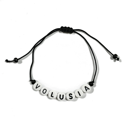 Volusia plat rond acrylique tressé perle bracelet pour adolescente femmes, noir