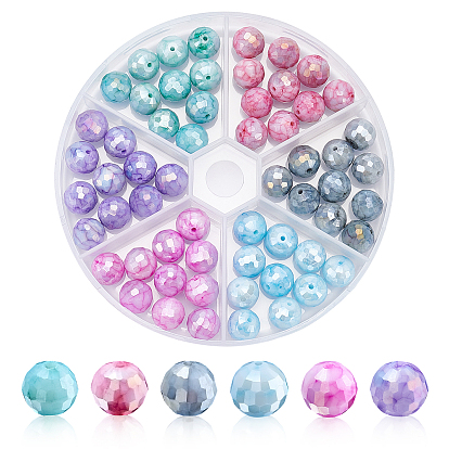 60Pcs 6 Color Opaque Baking Paint Glass Beads Strands, Faceted, Round