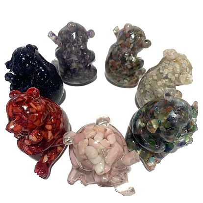 Resin Panda Display Decoration, with Gemstone Chips Inside for Home Office Desk Decoration