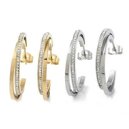 Rhinestone 304 Stainless Steel Stud Earrings for Women, Hoop Earrings, Ring