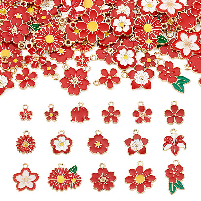 64 pcs 16 styles pendentifs en émail en alliage, charmes de fleurs, or