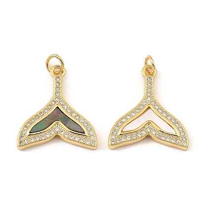 Brass Cubic Zirconia with Shell Pendants, Long-Lasting Plated, Lead Free & Cadmium Free, Fishtail