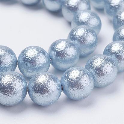 Wrinkle Textured Shell Pearl Beads Strands, Round