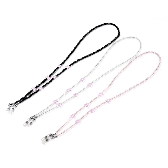 Eyeglasses Chains, Neck Strap for Eyeglasses, with Glass Beads, 304 Stainless Steel Lobster Claw Clasps, Brass Beads and Rubber Loop Ends, Butterfly