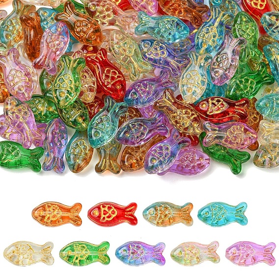 90 Stück 9 Farben, handgefertigte, mit Metall durchzogene Glasperlen, Fisch Perlen
