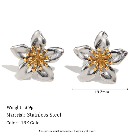 Two Tone 304 Stainless Steel Stud Earrings for Women, Flower