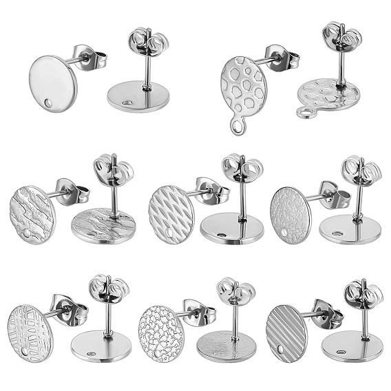 32 шт. 8 стильное ионное покрытие (ip) 201/304 выводы серьги-гвоздики из нержавеющей стали, с плоской пластиной, смешанный плоские круглые