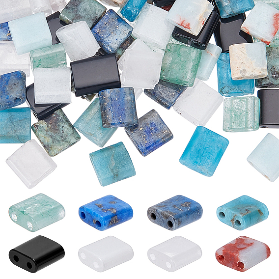 80шт 8 стили смешанные бусины из драгоценных камней, 2-луночное, прямоугольные, смешанные окрашенные и неокрашенные