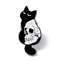 Skull with Cat  Enamel Pin, Halloween Alloy Brooch for Backpack Clothes, Electrophoresis Black
