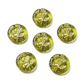 Прозрачные акриловые бусины, золотой металл обвитыми, плоские круглые с цветком