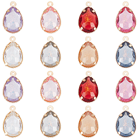 SUPERFINDING 32Pcs 8 Colors Faceted Resin Rhinestone Pendants, with Golden Tone Brass Claw Settings, Teardrop