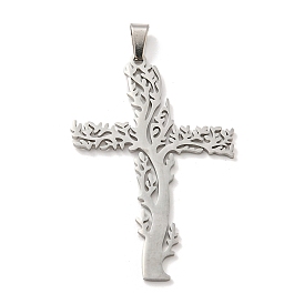 304 Stainless Steel Pendants, Tree of Life Cross Charm
