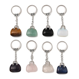 Natural & Synthetic Gemstone Bag Pendant Keychain, with Platinum Tone Brass Findings, for Bag Jewelry Gift Decoration