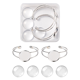 Kit de fabrication de bracelet dôme blanc bricolage, y compris la fabrication de bracelets de manchette ouverts en laiton avec plateau rond plat, cabochons de verre bombée