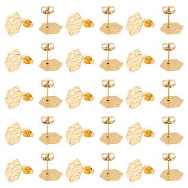 20 шт 304 детали серьги-гвоздики из нержавеющей стали, с отверстием и ушными гайками, текстурированный шестиугольник