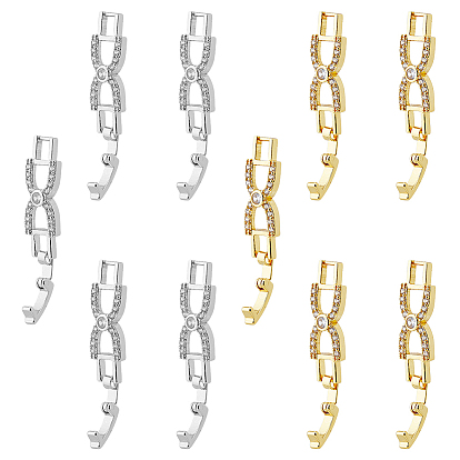 10Pcs 2 Colors Bowknot Rack Plating Brass Clear Cubic Zirconia Watch Band Clasps, Cadmium Free & Lead Free, Long-Lasting Plated