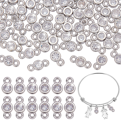 60 шт. 2 стили латунные подвески с прозрачным кубическим цирконием, плоские круглые соединители