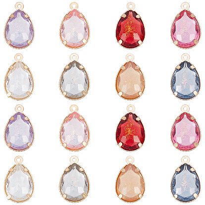 SUPERFINDING 32Pcs 8 Colors Faceted Resin Rhinestone Pendants, with Golden Tone Brass Claw Settings, Teardrop