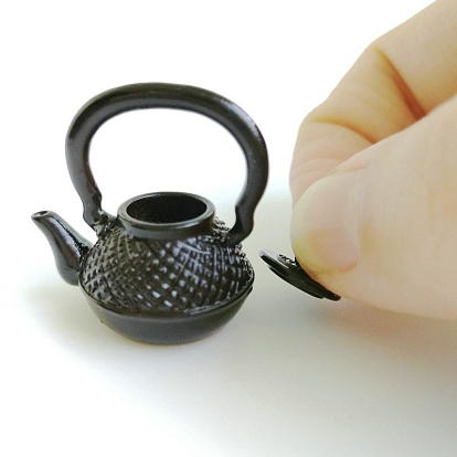 Alloy Miniature Teapot Ornaments, Micro Landscape Garden Dollhouse Accessories, Pretending Prop Decorations, with Handle