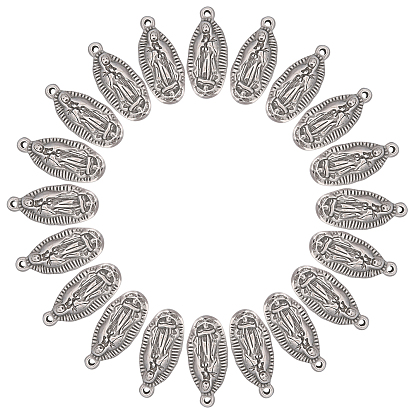 20 pcs 304 pendentifs en acier inoxydable, ovale avec la Vierge Marie