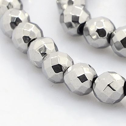 Electroplate Faceted Round Non-magnetic Synthetic Hematite Beads Strands, 3mm, Hole: 1mm, about 139pcs/strand, 15.7 inch