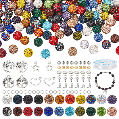 Наборы для самостоятельного изготовления растягивающихся браслетов, включая бусины из полимерной глины со стразами, Подвески из сплава , Латунные бусины, 304 фурнитура из нержавеющей стали, Эластичная кристальная нить