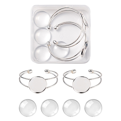 Kit de fabrication de bracelet dôme blanc bricolage, y compris la fabrication de bracelets de manchette ouverts en laiton avec plateau rond plat, cabochons de verre bombée