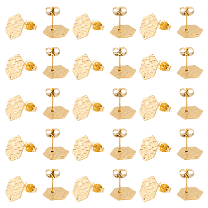 20 шт 304 детали серьги-гвоздики из нержавеющей стали, с отверстием и ушными гайками, текстурированный шестиугольник