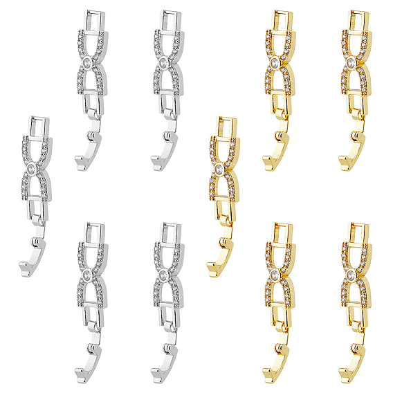 10 Stück 2 Farben Schleife, Gestellbeschichtung, Messing, klare Zirkonia-Uhrenarmbandverschlüsse, cadmiumfrei und bleifrei, langlebig überzogen