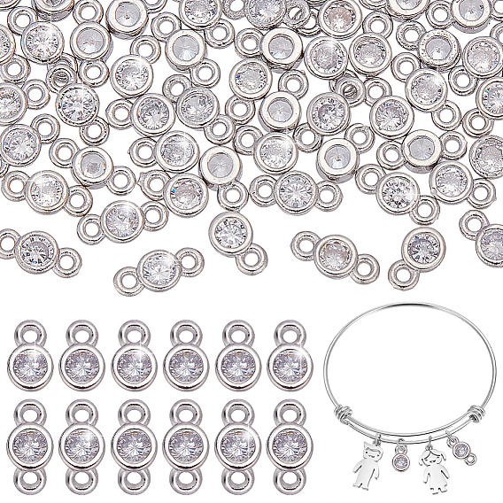 60 шт. 2 стили латунные подвески с прозрачным кубическим цирконием, плоские круглые соединители